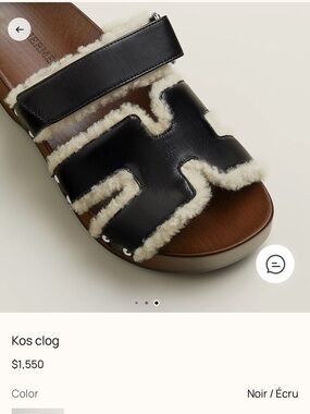 Hermes Noir and Ecru Kos Shearling-Trim Clog